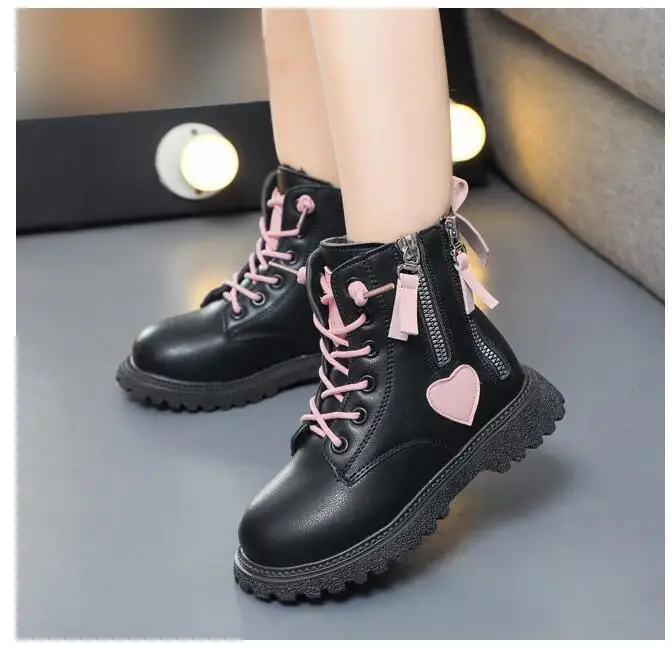 Fashion Girls Ankle Boots New Autumn Winter Fashion Black Beautiful Princess Non-slip Performance Boots for Add wool Casual Boot