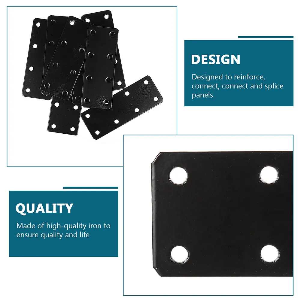 

10pcs Corner Brackets Flat Straight Braces Fixing Shelf Mending Plates Repair Black Iron Furniture Support Bracket Hardware