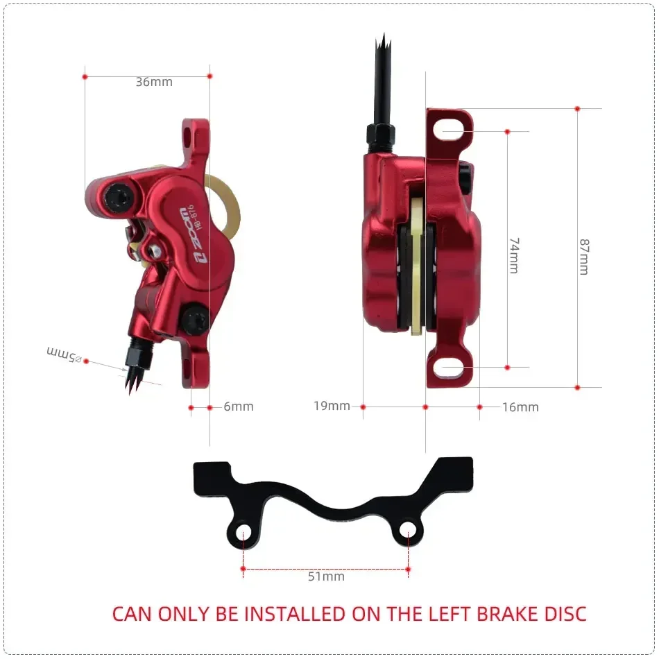 Zoom HB-876E 4-piston Left Disc Hydraulic Brake E-bike Folding Mountain Bike Bicycle Power Off 160 180 203 Roto Split Tube SM2A