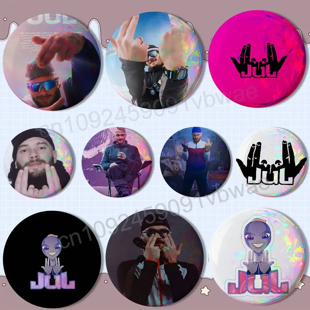 

French cool Jul Rap Reflective Pin Tinplate Round Brooch Cartoon Cosplay Badges for Bag Hat Toys Gifts