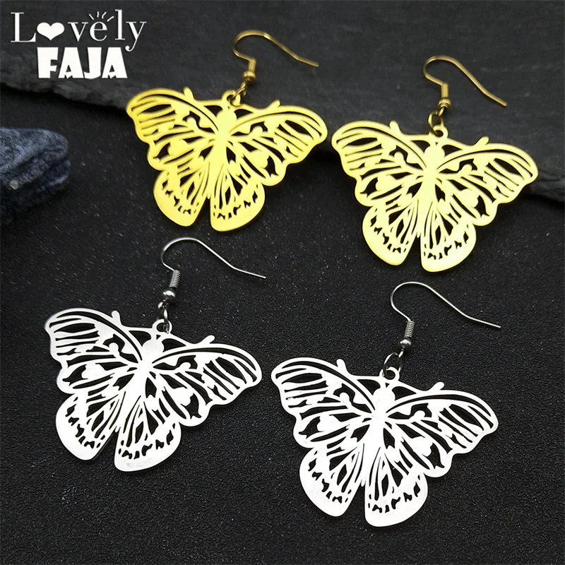 

Butterfly Flower Hollow Hoop Earrings for Women Men Stainless Steel Gold Silver Color Animal Drop Earring Jewelry Gift