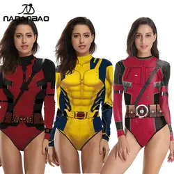 Nadanbao Cosplay Superhero Costume Swimwear Women Movie 3D Printing Long Sleeve Swimsuit Female Zipper Bodysuit Beachwear