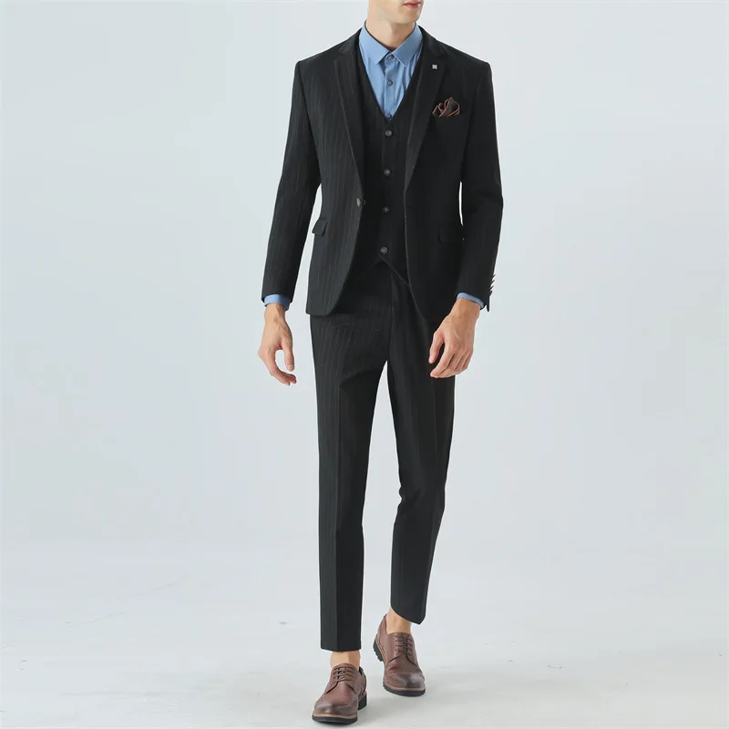 KKSlim Fit Suit Wedding Groomsmen Suit Striped Suit