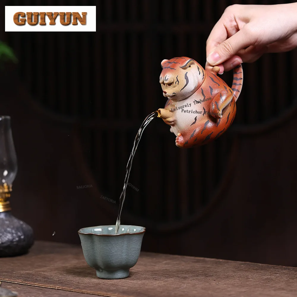 160ml Aesthetic Yixing Purple Clay Teapots Handmade Tiger Hand Grab Pot Raw Ore Section Mud Kettle Chinese Zisha Tea Set Cha