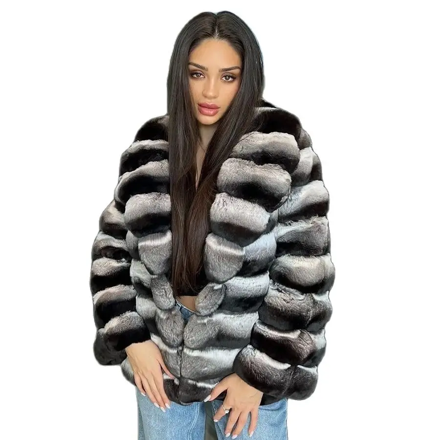 Rabbit Fur Jacket Long Chinchilla Rex Rabbit Fur Coat Real Fur Coat Winter Clothes FoWomen Trending Hiah Quality