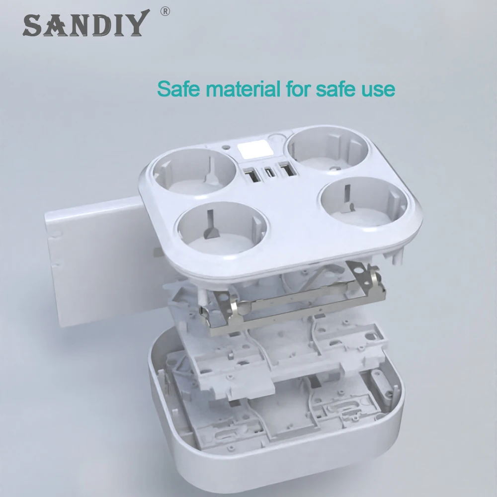 Imagem -06 - Sandiy-tomada de Conversão de Parede Adaptador de Tomada Embutido Padrão da ue Jack Usb Tipo-c Branco 15a 220v