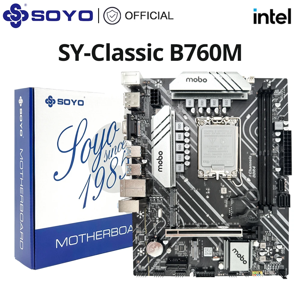 SOYO Intel B760M Dual Channel DDR4 Gaming Motherboard M.2 NVME LGA1700 Support 12 13 Gen CPU (12400F/12600F/13400F/13600F)