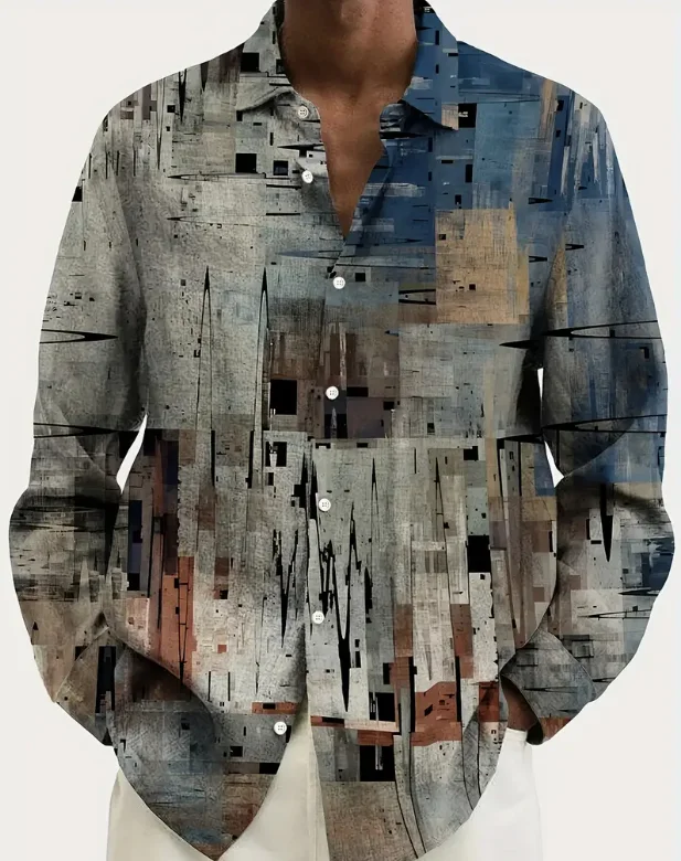 

2025Men's Retro Plaid Print Long Sleeve Shirt Fashion Design Luxury Long Sleeve Top Men's Four Seasons Button Lapel Shirt