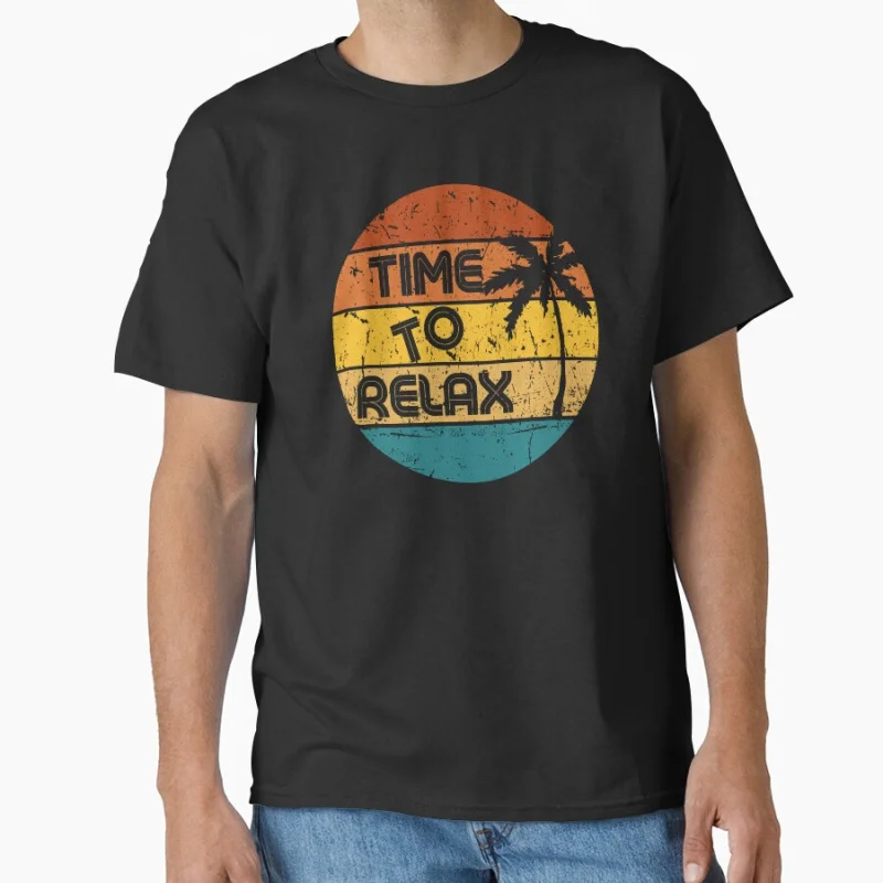 

#0731 Retro holiday vacation sea beach Ahhh Time to Relax Summer humor gift T shirt for men Large size Tops S-6XL mens clothing