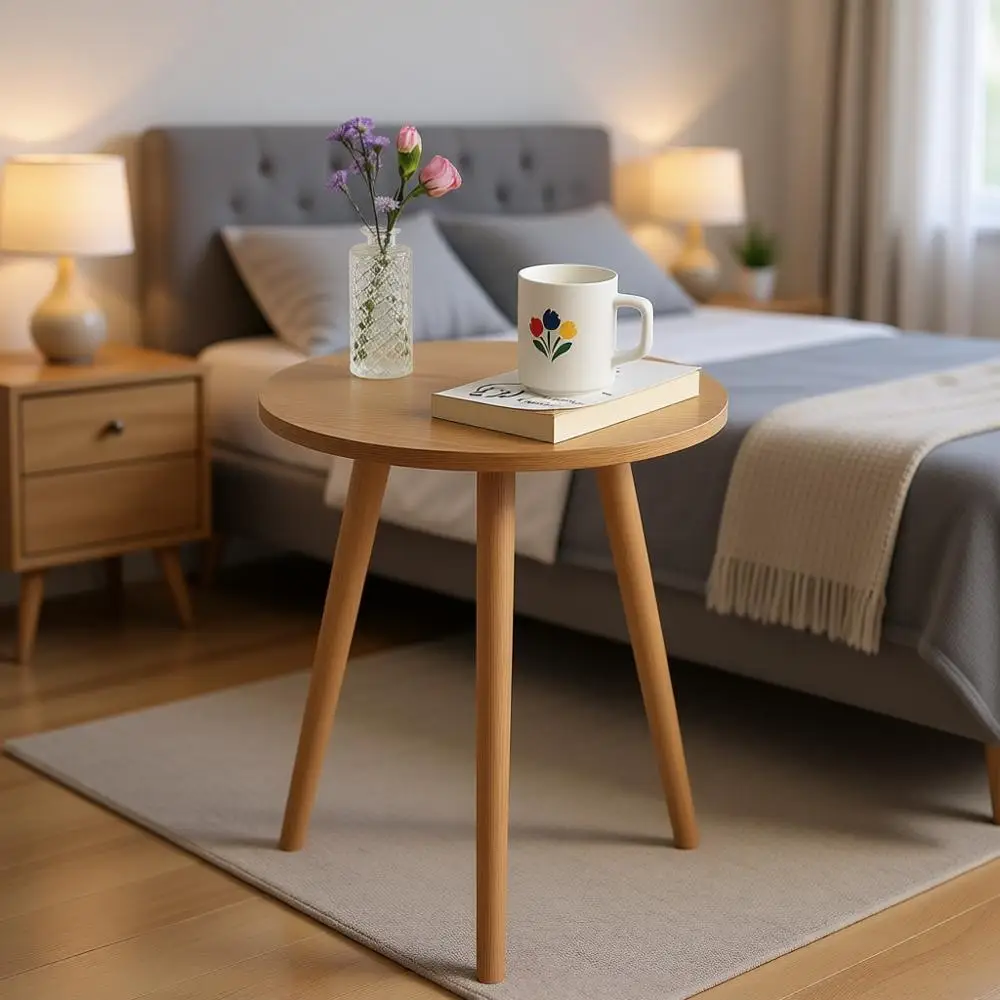 

Round Small Accent Table Nightstand End Table for Living Room Bedroom Office Small Spaces, 15.75D x 19.69H, Natural Walnut