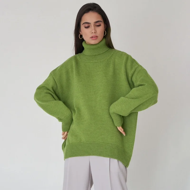 2026 Multicolor Loose Knitted Sweater Women's Turtleneck Pullover Autumn Winter Thicken Casual Tops Lazy Style Bottom Sweaters