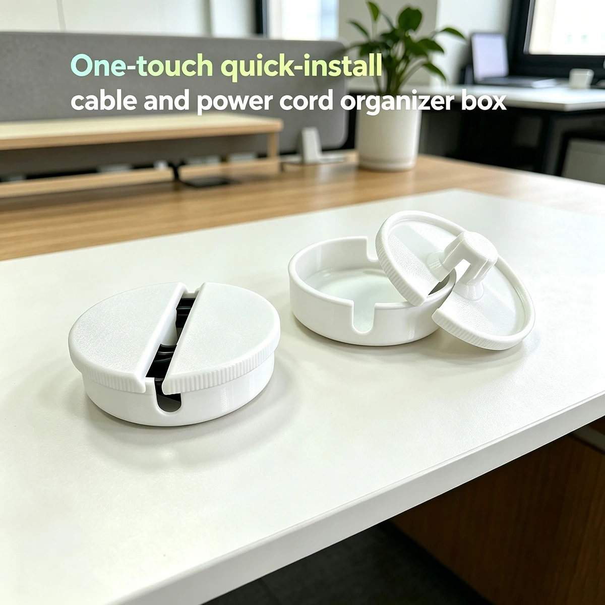 3D Printed One-Touch Quick-Install Round Cable Organizer Box, Desktop Data Cable and Power Cord Storage Box, Mini Cable Organizer for Earphone Charging Cables