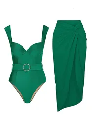 Emerald Lconic Swimwear Summer Female One Piece Swimsuit and Sarong Sexy Style Bathing Suit Fashion Beachwear 2023 New