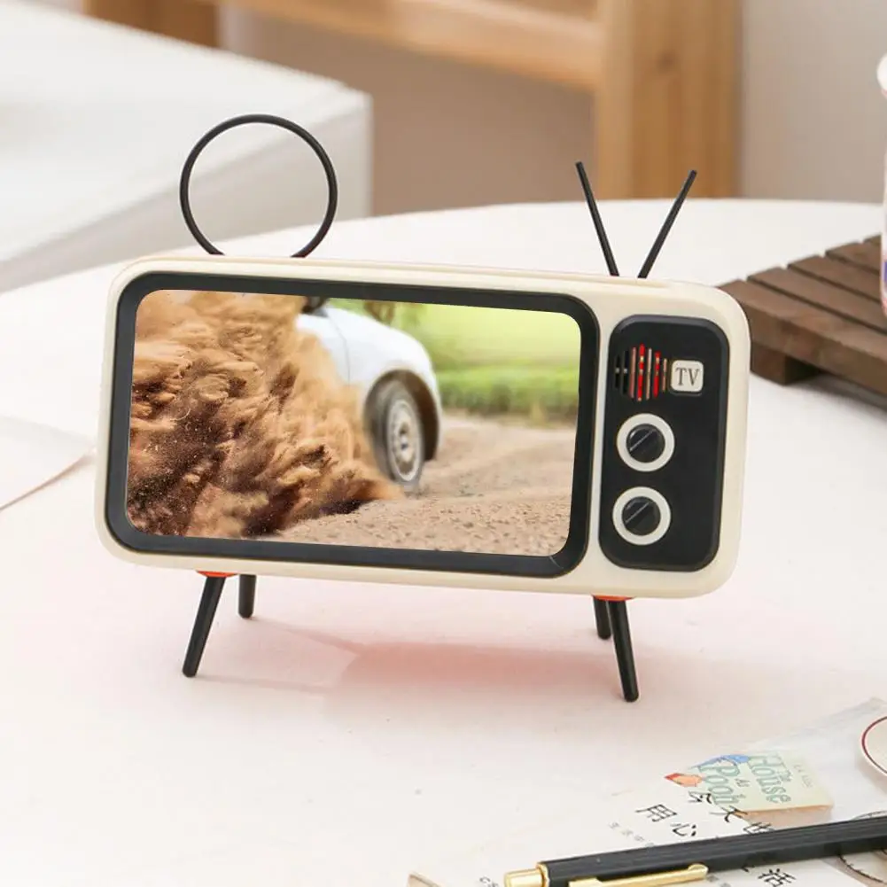 Phone Holder Speaker Music Support Stand Non-slip Retro TV Mobile Phone Holder Stand for 6.4 to 6.7 Smartphone