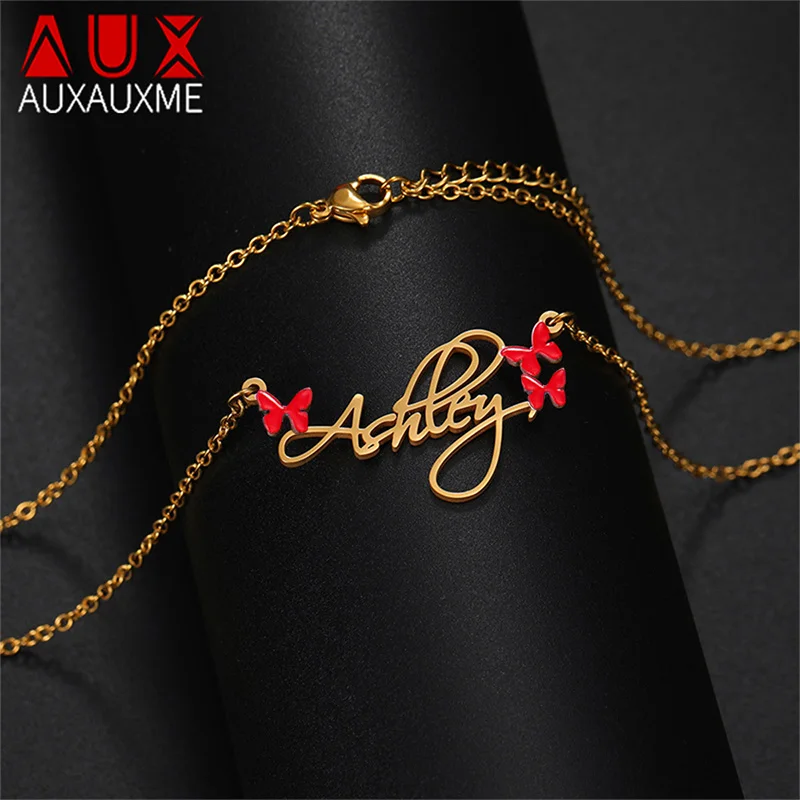 Custom Colorful Butterfly Name Necklace for Women Stainless Steel Personalized Name Butterfly Pendant Birthday Christmas Gifts