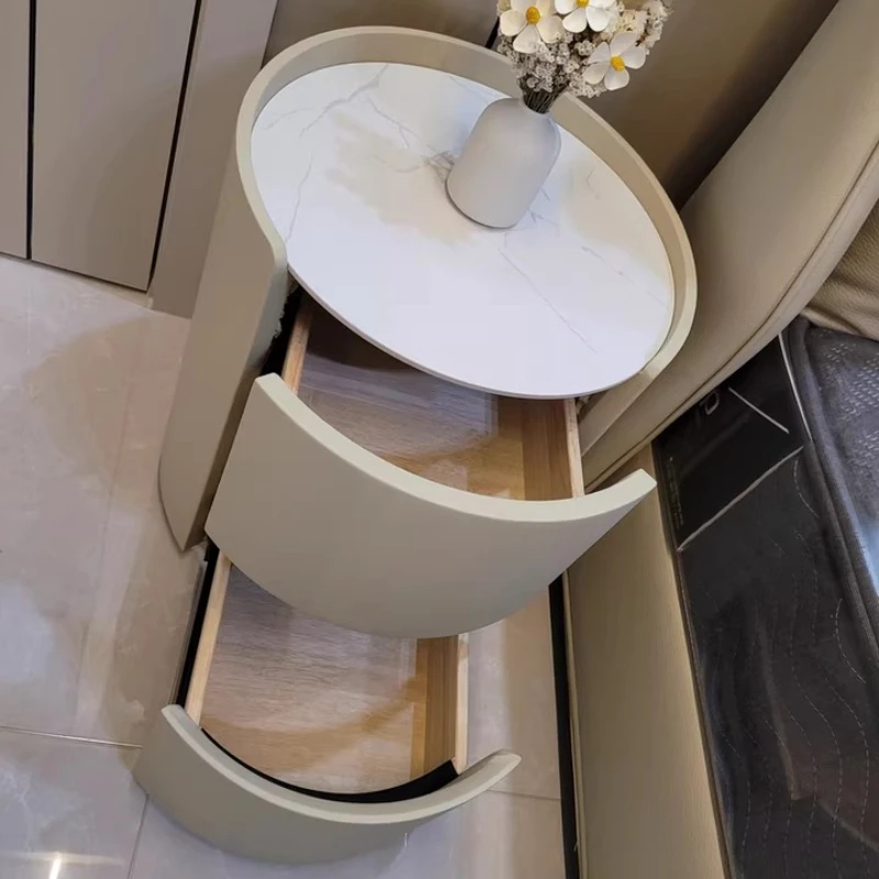 

Italian Nightstand Solid Wood Bedside Table for Bedroom Minimalist Luxury Storage Cabinet Modern Circular End Table with Drawer