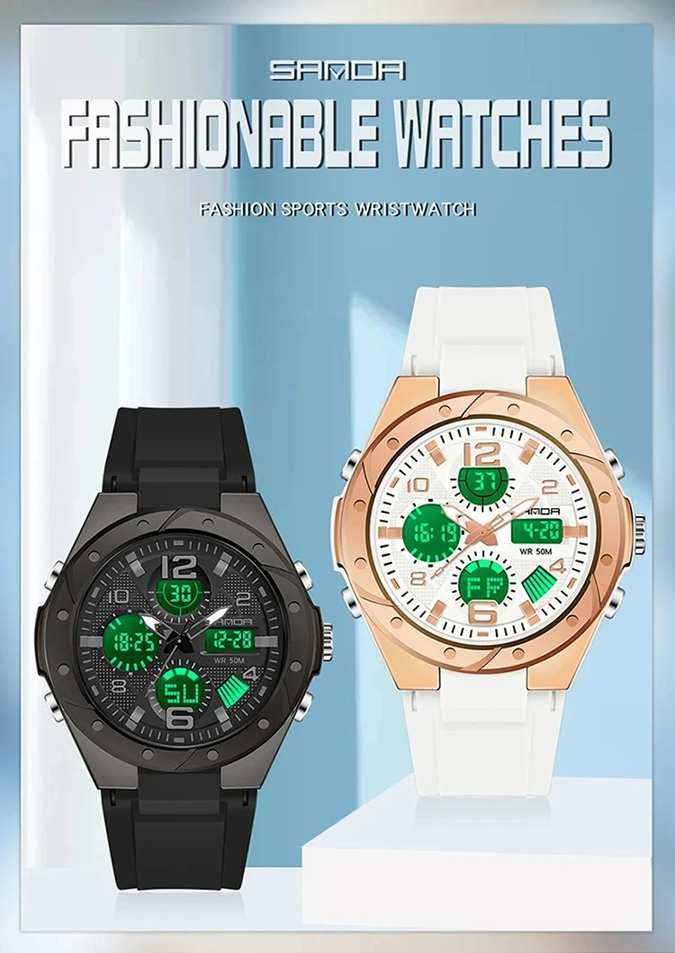 SANDA Luxury New Ms LED Digital Sport Watch Fashion Casual Women Girl Military 50M Waterproof Quartz Ms. Wristwatches