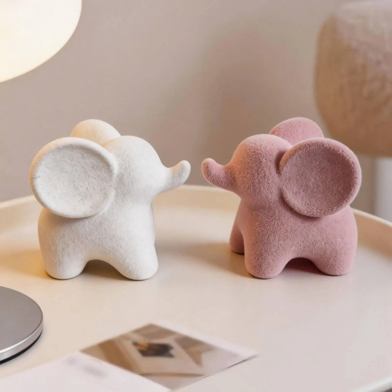 Cute Resin Elephant Statue Flocked Texture for Shelf Desk Neutral Home Accent