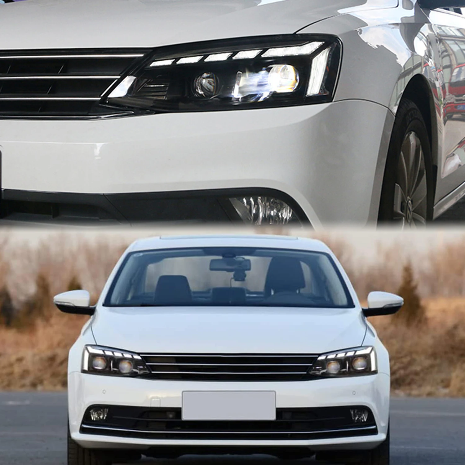 HCMOTIONZ Headlights for Volkswagen Jetta 2012-2018 MK6 Sagitar/Vento DRL Animation Car Front Lamps Assembly with Red Demon Eyes