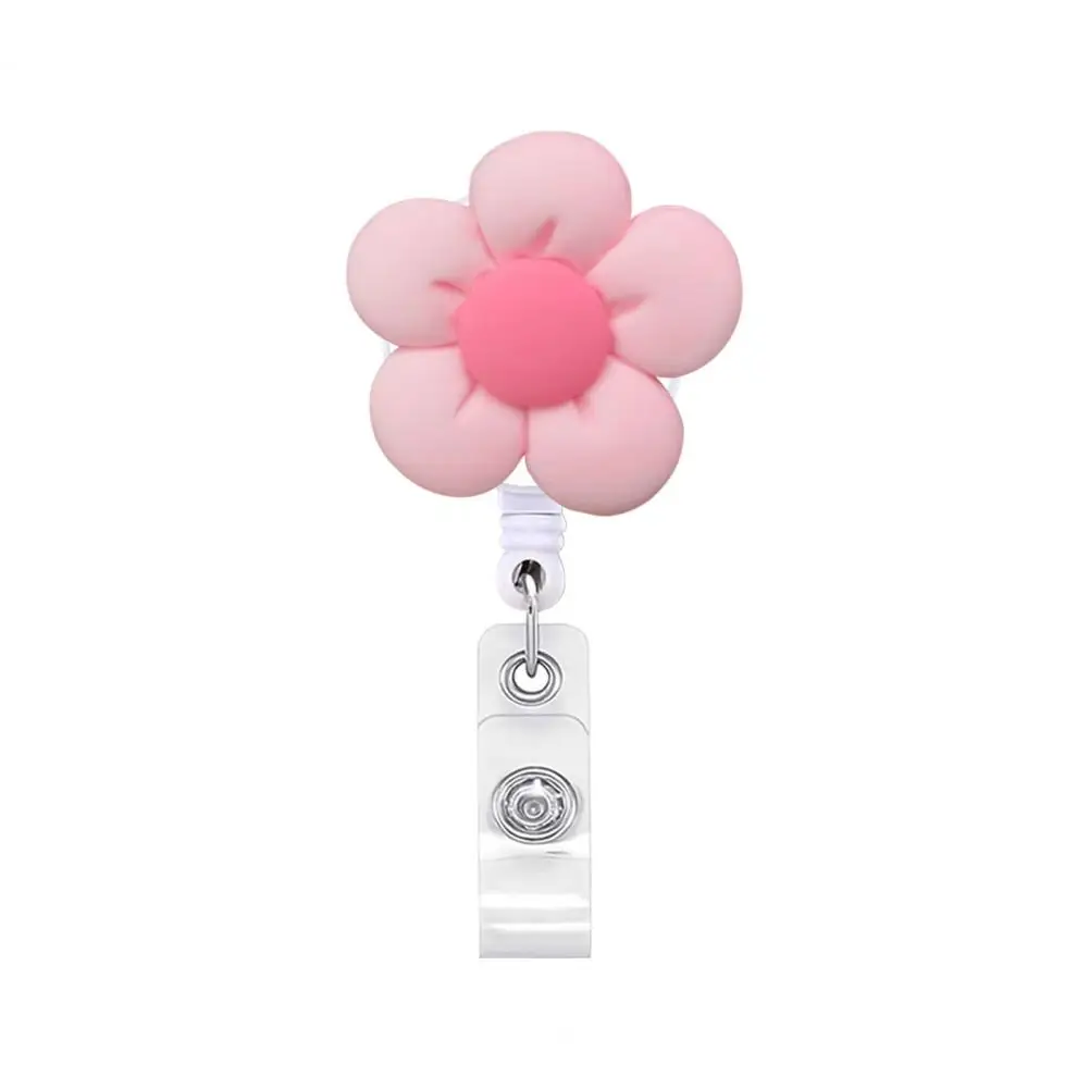 Colorful Floral Badge Accessory Cute Flower Badge Reel Retractable Holder for Nurses Office Workers Students with Metal Keychain