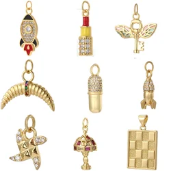 Cute Rocket Windmill Charms Diy Earrings Bracelet Necklace Accessories Gold Color Charms for Jewelry Making Supplies Designer