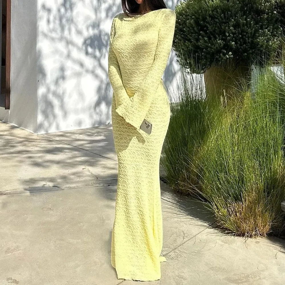 Vestido de lujo de manga larga para mujer, vestidos largos elegantes con cuello redondo y espalda descubierta con cordones para fiesta de noche, invitados de boda, novedad de Otoño Invierno 2025