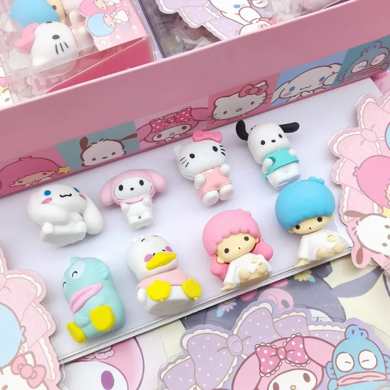 Sanrio 16pcs Eraser Kawaii Hello Kitty Detachable Assembly Gift Box Eraser Cute Student Holiday Prizes Small Gifts Wholesale