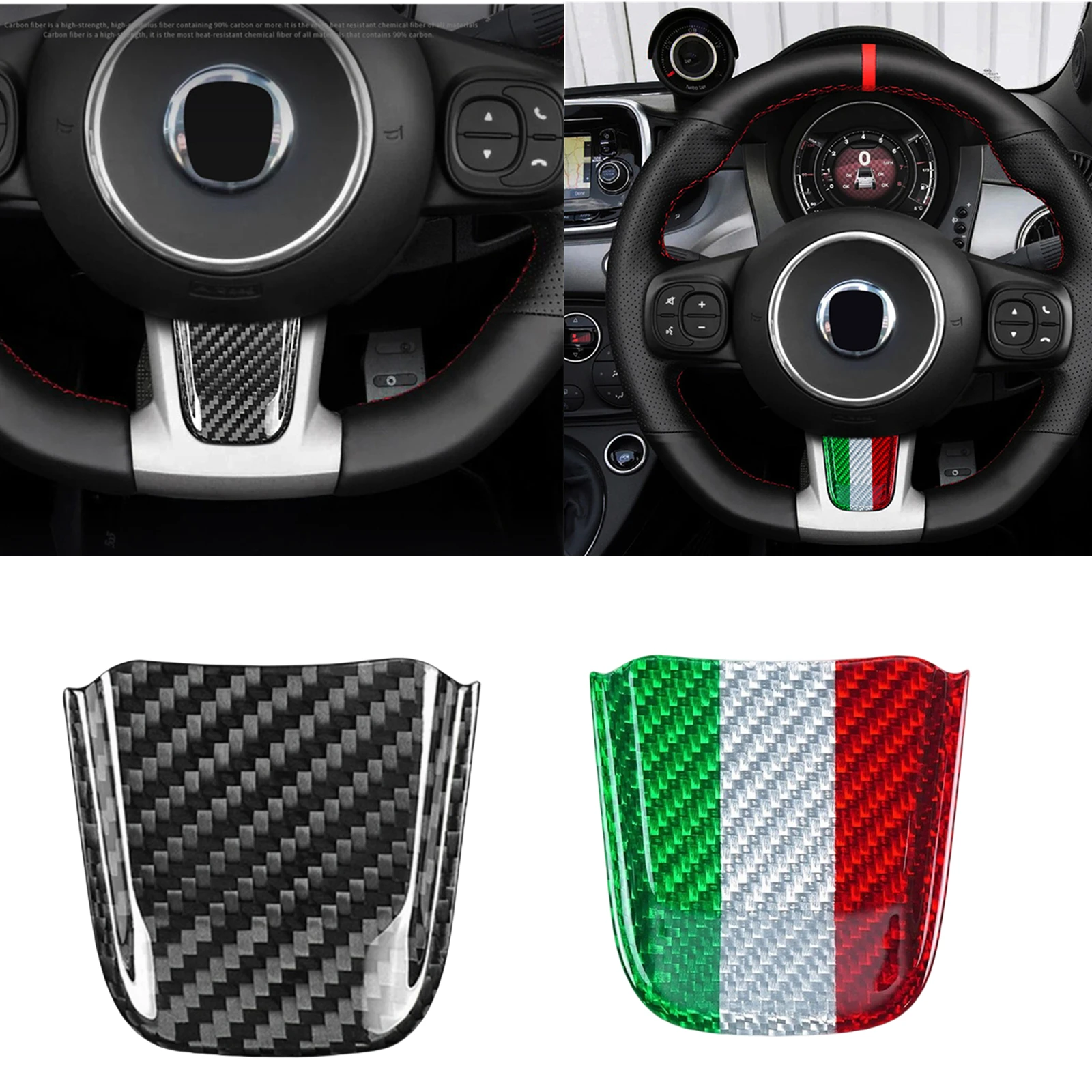 Pop For Fiat 500 Abarth 2020-2023 Real Carbon Fiber Interior Steering Wheel Lower Chin Panel Cover Trim Sticker Decoration