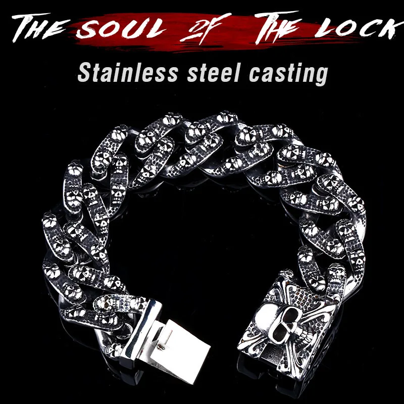 316L Stainless Steel Men Bracelet&bangle Domineering Skull Cool Punk Rock Hip Hop For Biker Male Boyfriend Fashion Jewelry Gift