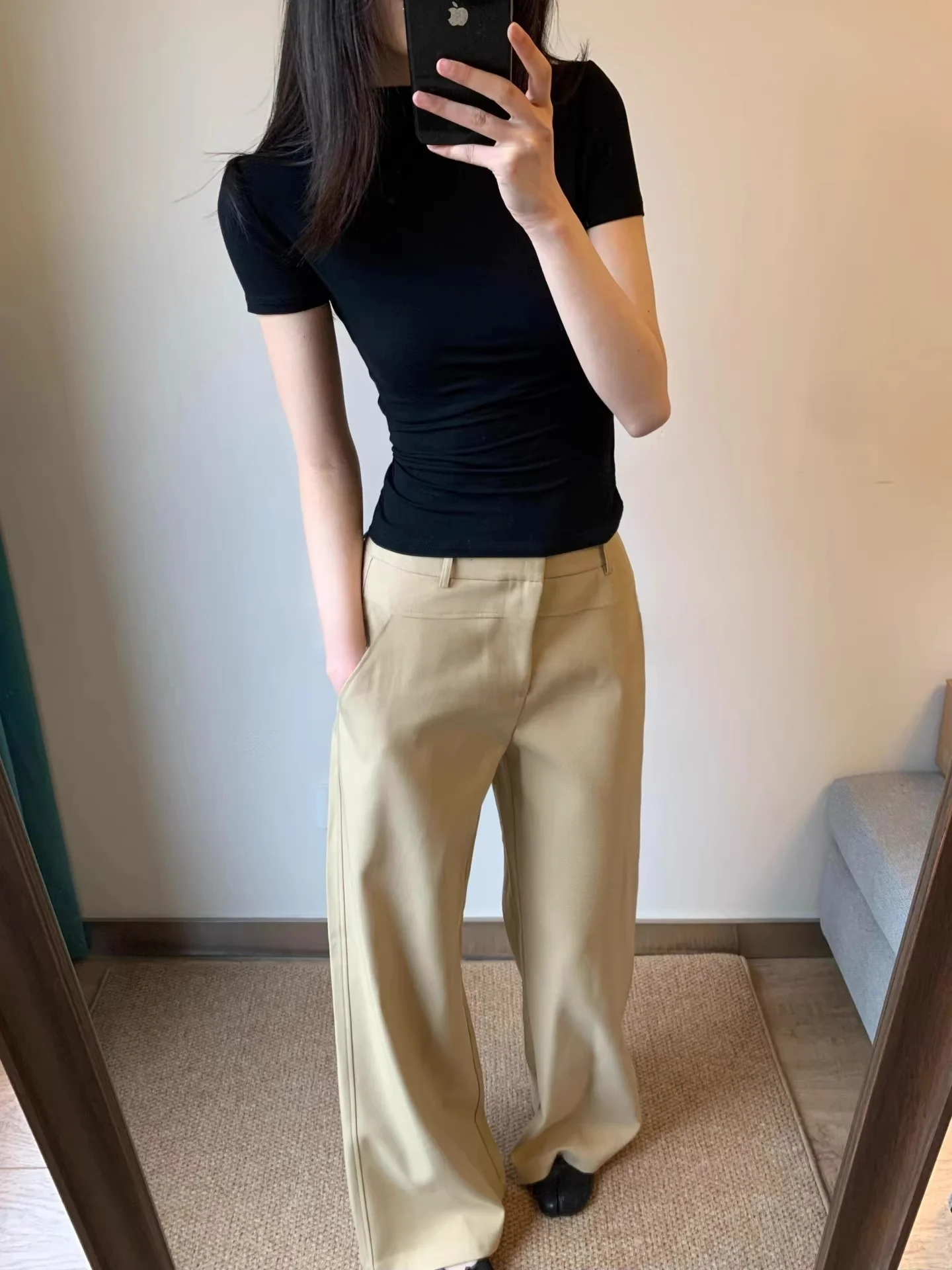 

Rouje Kefss175 plus Size Women's Khaki Wide Leg Pants High Waist Loose Fit Casual Trousers Extra Long for Tall Ladies