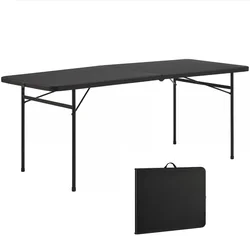 Mesa dobrável plástica para exterior, cor preta, bi-fold