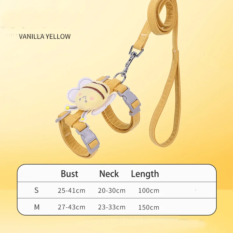 Cat Harness Leash Collar Set Adjustable Cartoon Bee Double Layer Dog Harness for Small Medium Pet Collar Leash Outdoor Walking