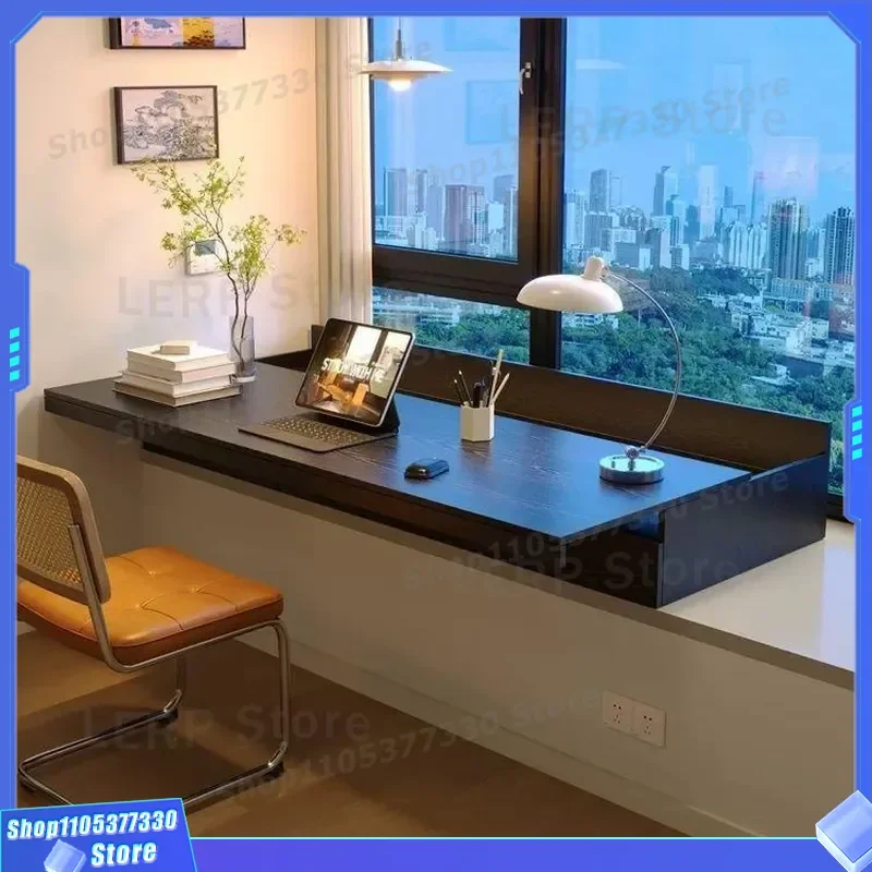 Solid Wood Bay Window Desk Retractable Desktop Computer Table with Drawers Locker for Bedroom Window Sill Study Furniture