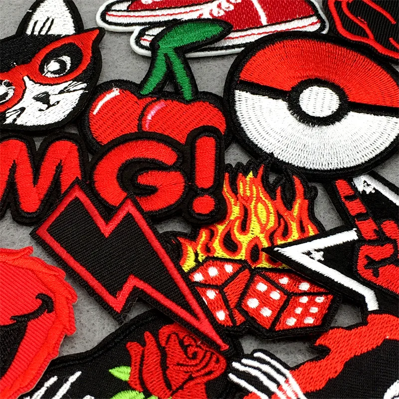 25PCS/Lot Red Ghost Embroidery Patches Punk Clothes Stickers DIY Iron on Patches for Clothing Appliques Jacket Jeans Stripes