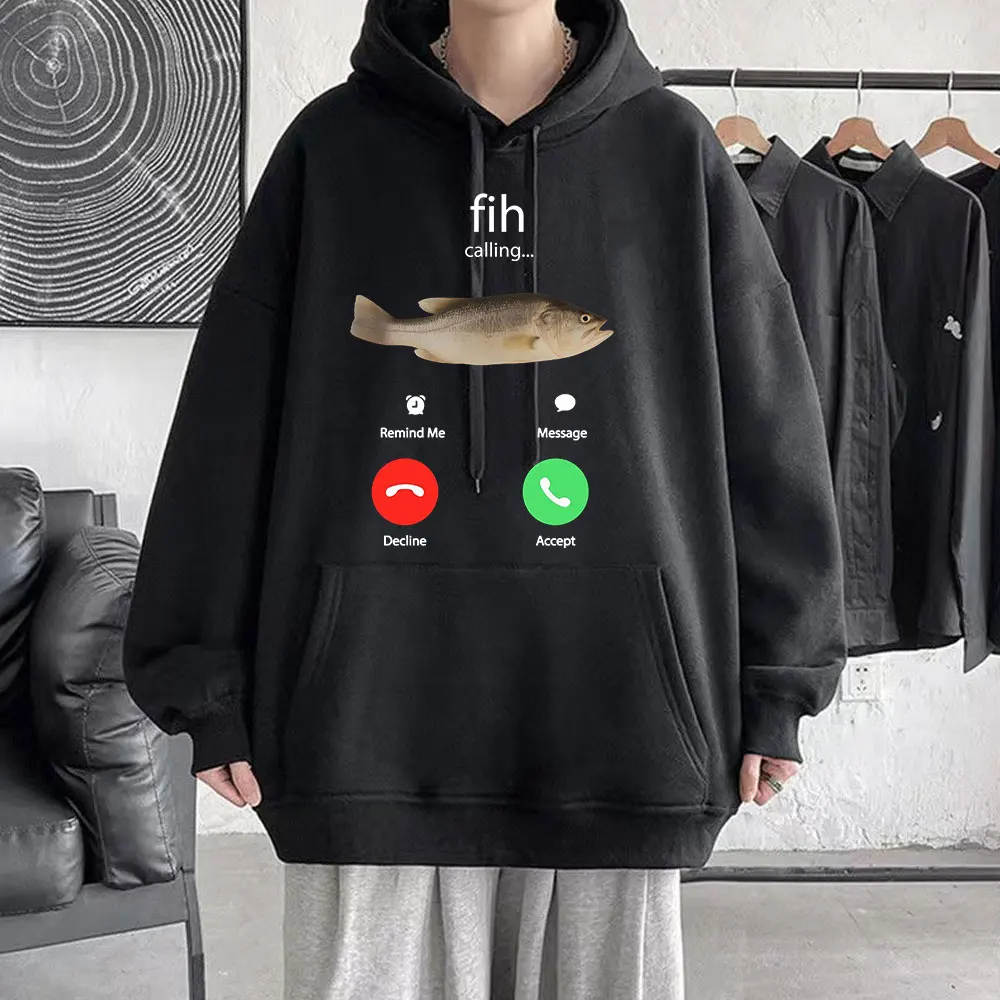 Fun fish hoodie, call reminder, leave a message, decline, answer the call, sweatshirt, men's and women's, fleece pullover.