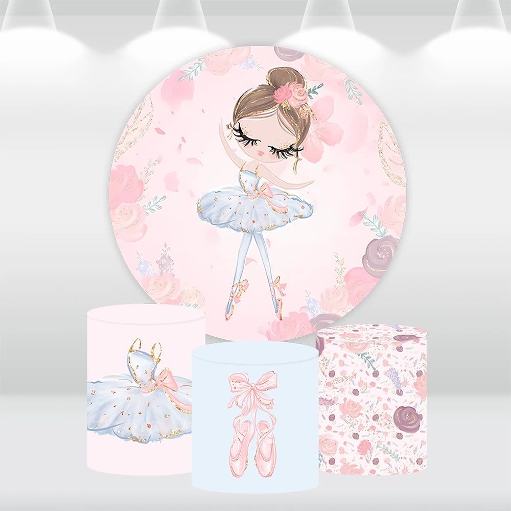 

Розовый балерина Девочки День Рождения Круглый фон крышка балерина танцор ребенок душ круг фото фон торт стол цилиндрический чехол