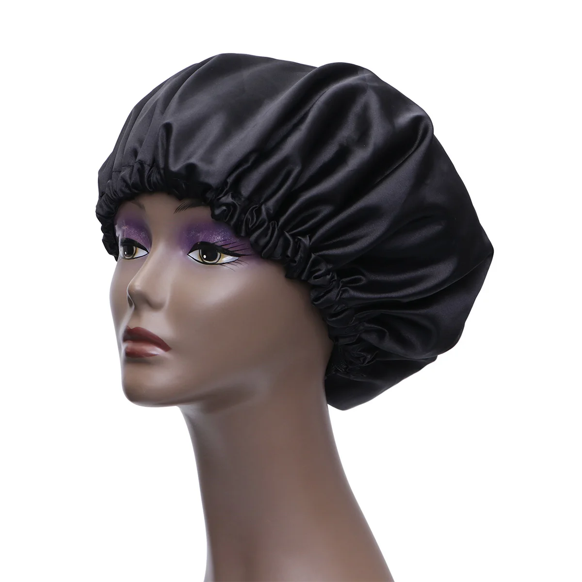 Silk Double Satin Sleeping Drawstring Hair Organizing Hat (Black) sleeping hat solid color solid color sleeping cap