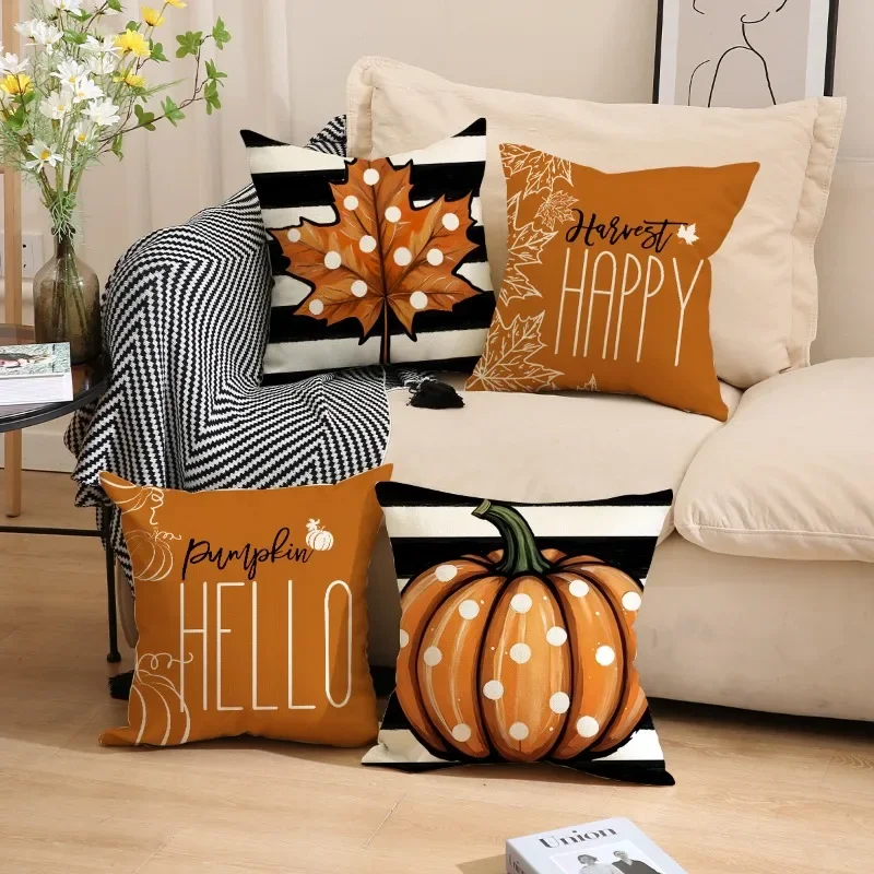 Black Stripe Fall Throw Pillow Covers 45x45cm Set of 4 Outdoor Farmhouse Fall Decorations Autumn Pillows DecorThrow Pillows Case