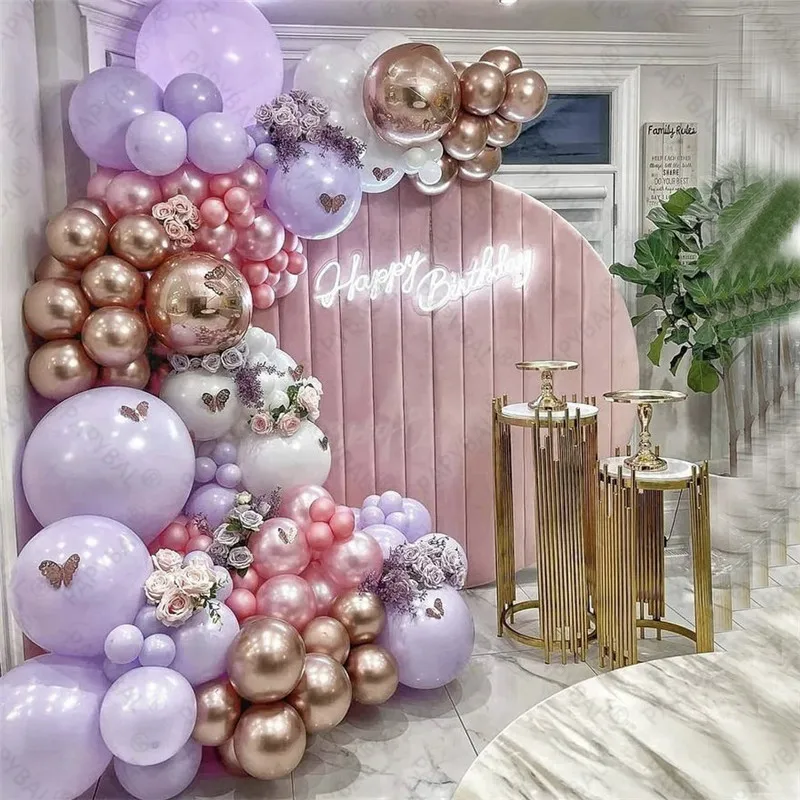 

137pcs Purple Balloons Garland Arch Kit Metallic Rose Gold Pastel Latex Balloon Wedding Birthday Graduation Party Decors Globos