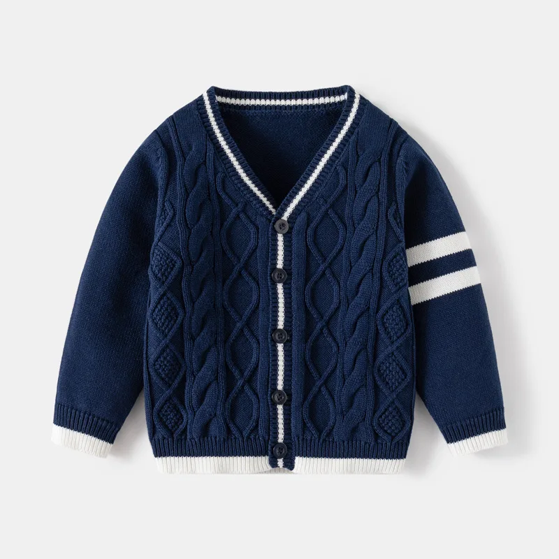 Kid Boy Girl Knitting Coat 2-6Year Children Sweater Knit Cardigans Winter Long Sleeve Striped Cotton Baby Sweater Jacket Tops ﻿