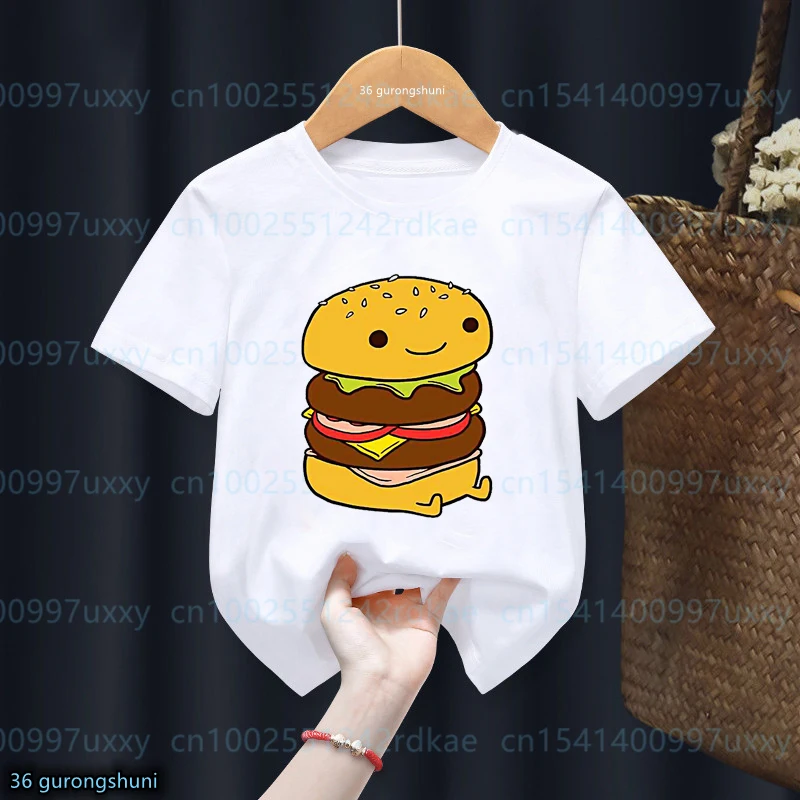 

New Boys T-Shirt Funny French Fries Hamburger Cartoon Print Children Tshirt Fashion T-Shirt For Girls Summer Young Children tops