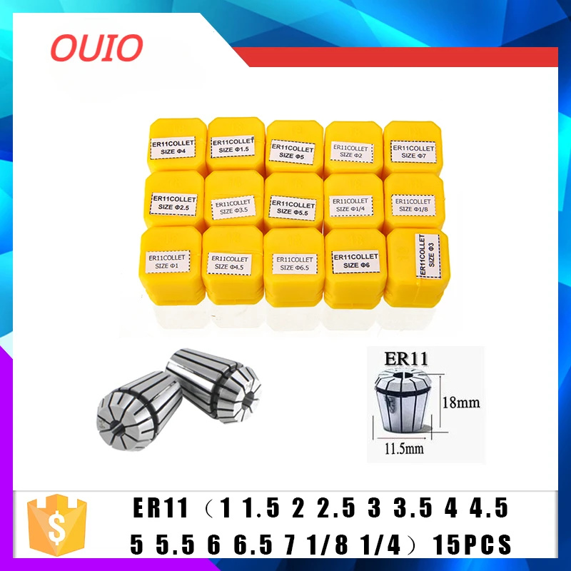 OUIO ER11 ER16 ER20 ER25 ER32 9pcs/set Spring Collet AA High Precision 0.008 mm Collet Set For CNC Engraving Machine  Mill Tool