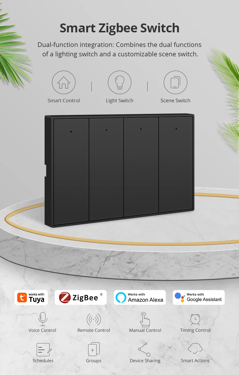 Zemismart Zigbee Push-Wandlichtschalter, kompatibel mit Tuya, Alexa, Google Home und SmartThings über Hub, 1, 2, 3, 4-fach, Neutralleiter erforderlich – Detail 16