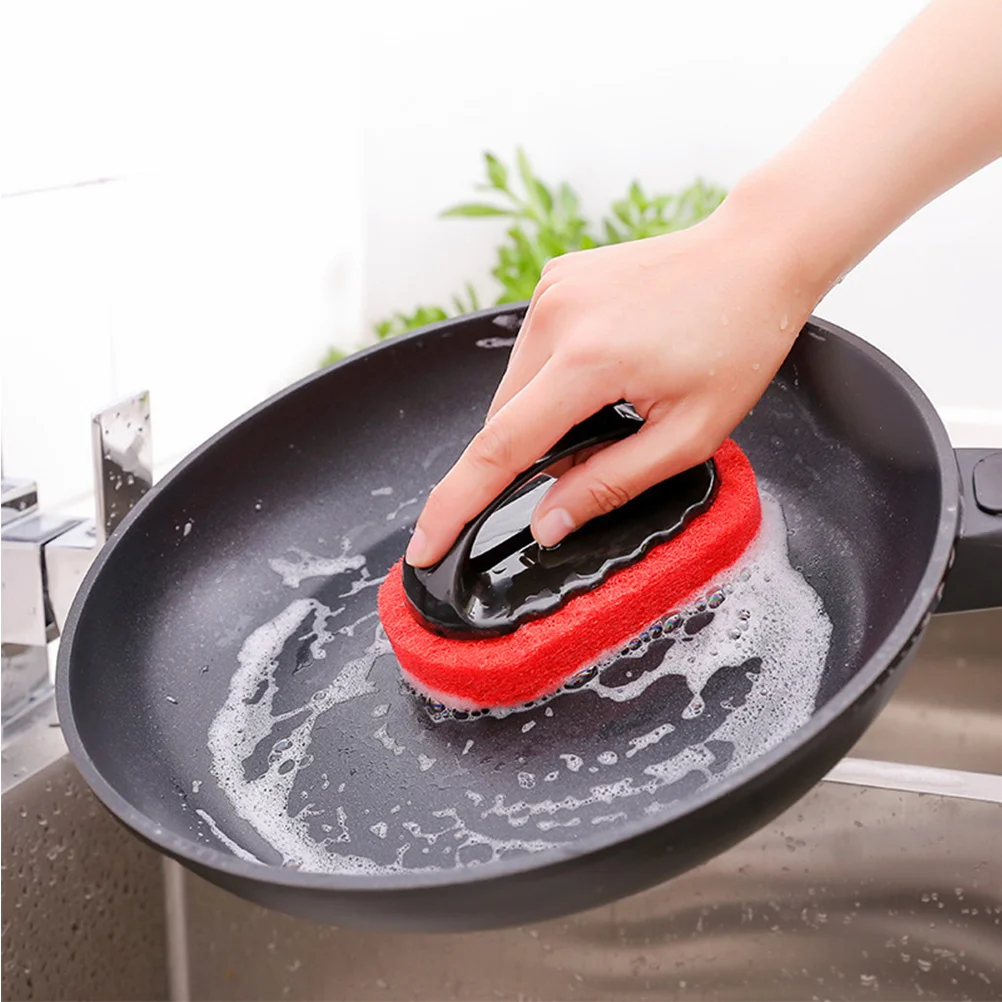 

4pcs Sponge Scrubbers Cleaning Sponge With Handle Soft Absorbent Kitchen Bathroom Wash Tool For Dishes Pans Tiles Faucets White
