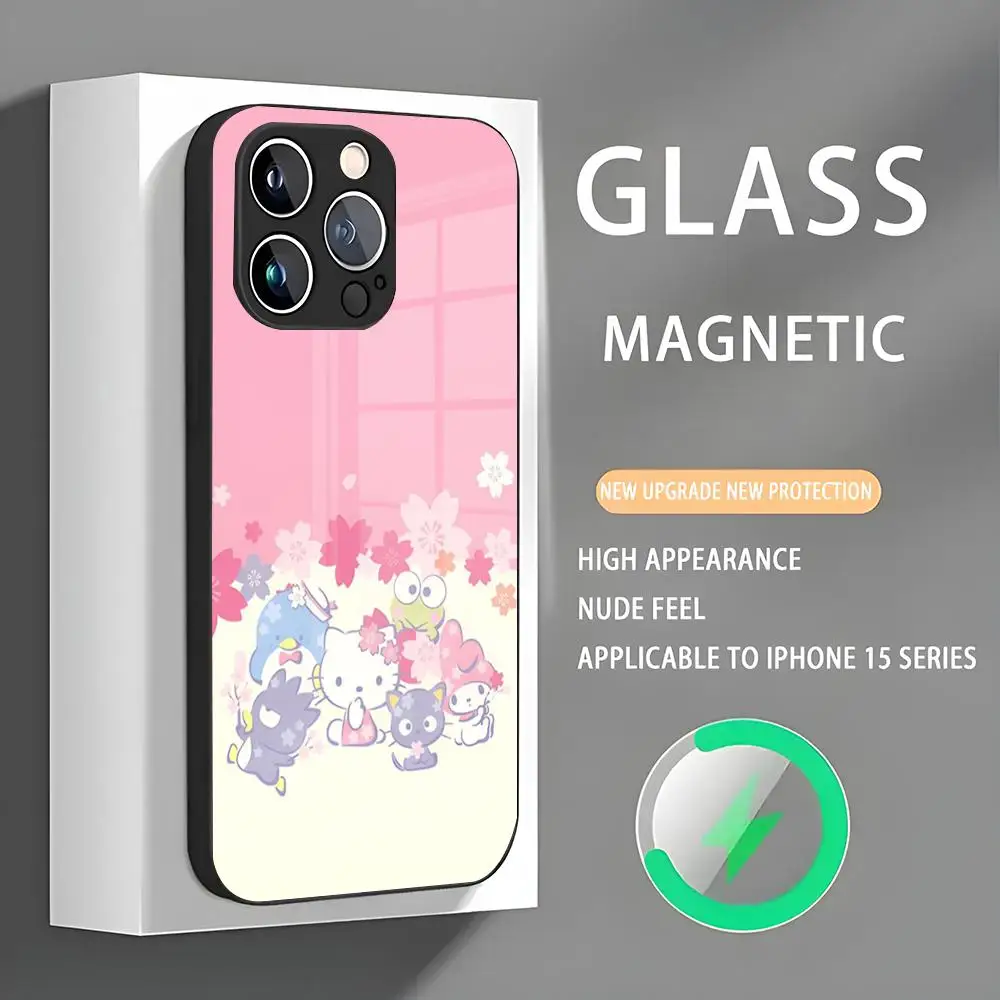 Sanrio Family Phone Case IPhone 16 15 14 13 12 11 X XR XS XSMAX 8 Plus Mini Pro Max Glass Magnetic Phone Case