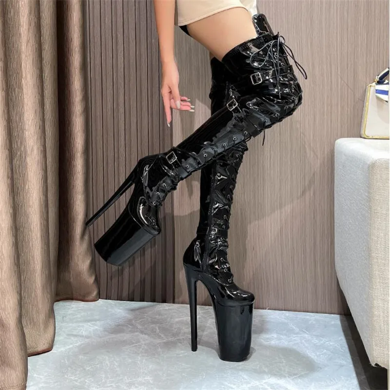 Spring Autumn NightClub Stilettos 26cm Thin Heels Over The Knee Boots Platforms Shoes Woman Botas Mujer Party Motorcycle Pumps