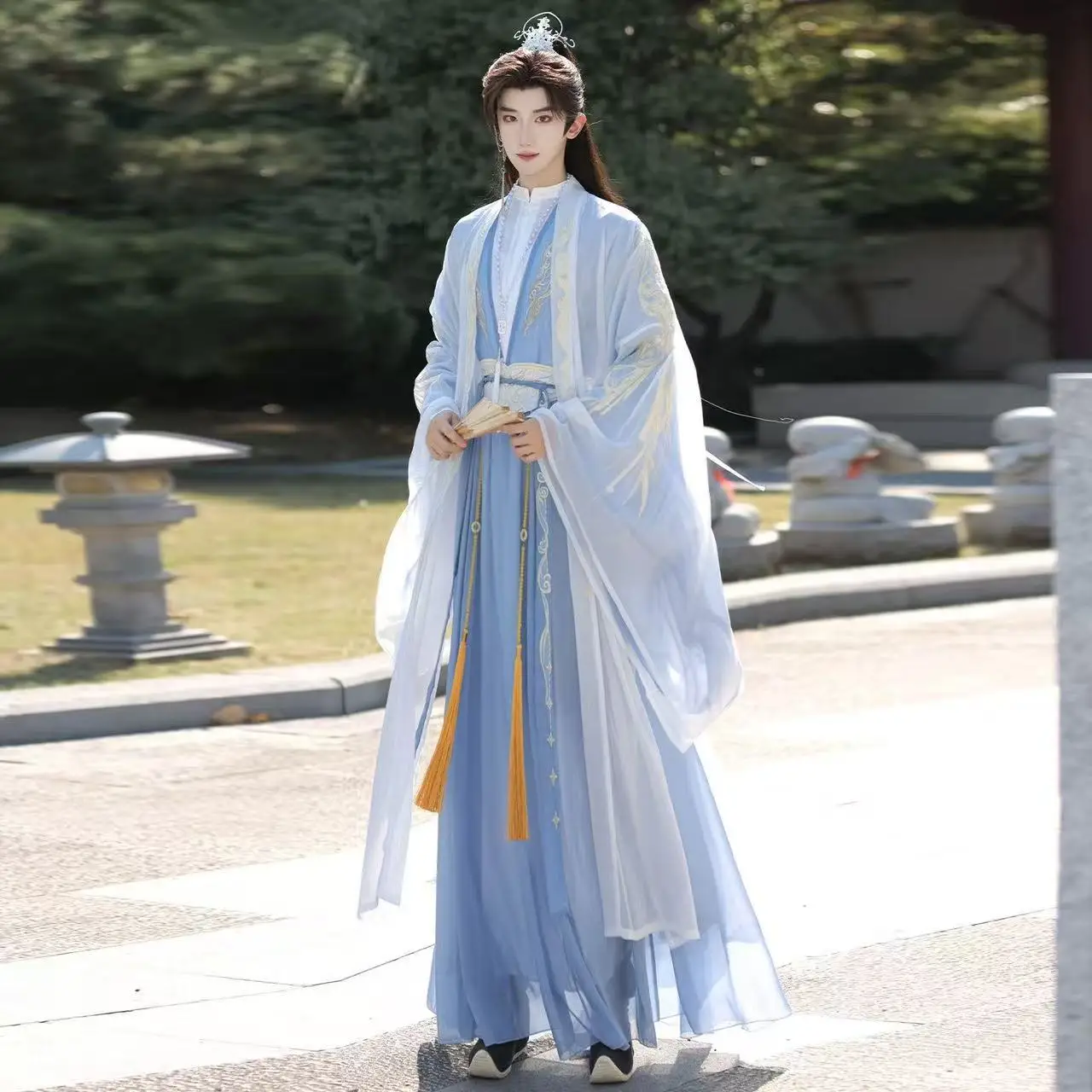 Traditionelle chinesische Kleidung, Nische, Stehkragen, Stickerei, lange Robe, Halloween, Wuxia, Cosplay-Kostüm, cooles schwarzes Herren-Hanfu