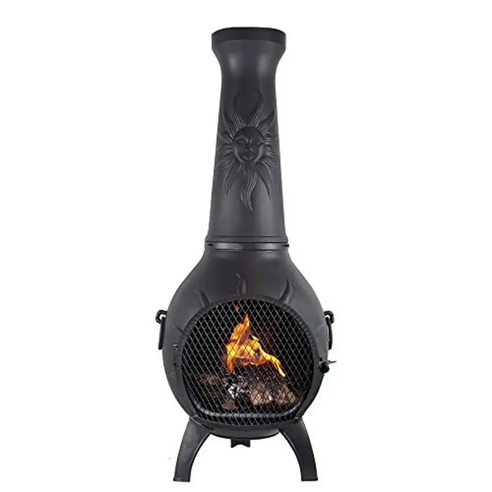 Sun Stack Cast Aluminum Chiminea Gas Kit 10' Hose Vermiculite Free Cover Easy Assembly Rust-Free Gas Ring 20,000-32,000 Btu