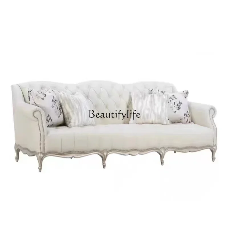 

American sofa combination French retro solid wood carving flower living room sofa