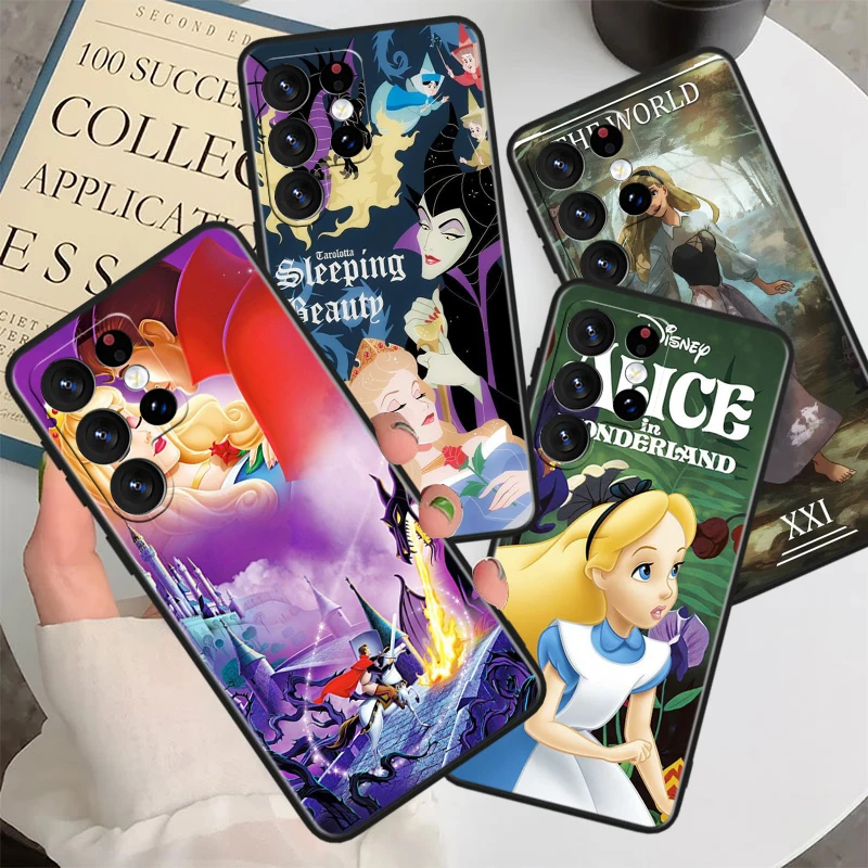 Disney Sleeping Beauty For Samsung Galaxy S23 S22 S21 S20 FE S10 S10e S9 S8 Ultra Plus Lite Black Soft Cover Phone Case